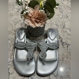 Defiled Comfort Silver Thong Sandals with Braided Strap